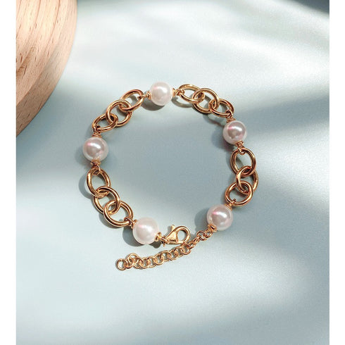 9-10mm Freshwater Pearl Chunky Gold Chain Bracelet